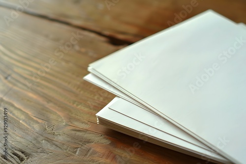 Blank white pages on wooden surface