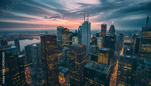 An aerial view metropolitan skyline