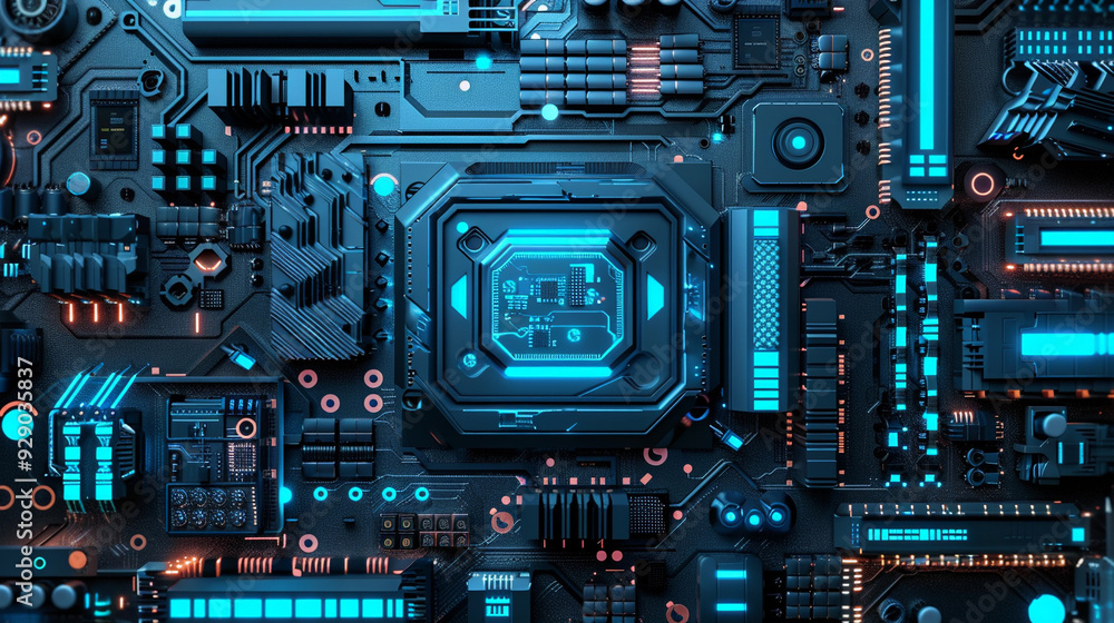 Core processor unit on main board futuristic style Core processor unit on main board futuristic style
