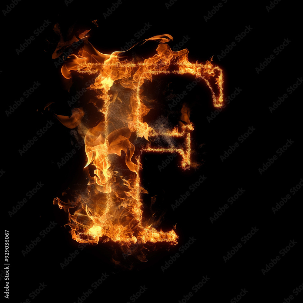 Fototapeta premium Fire text effect F on black background
