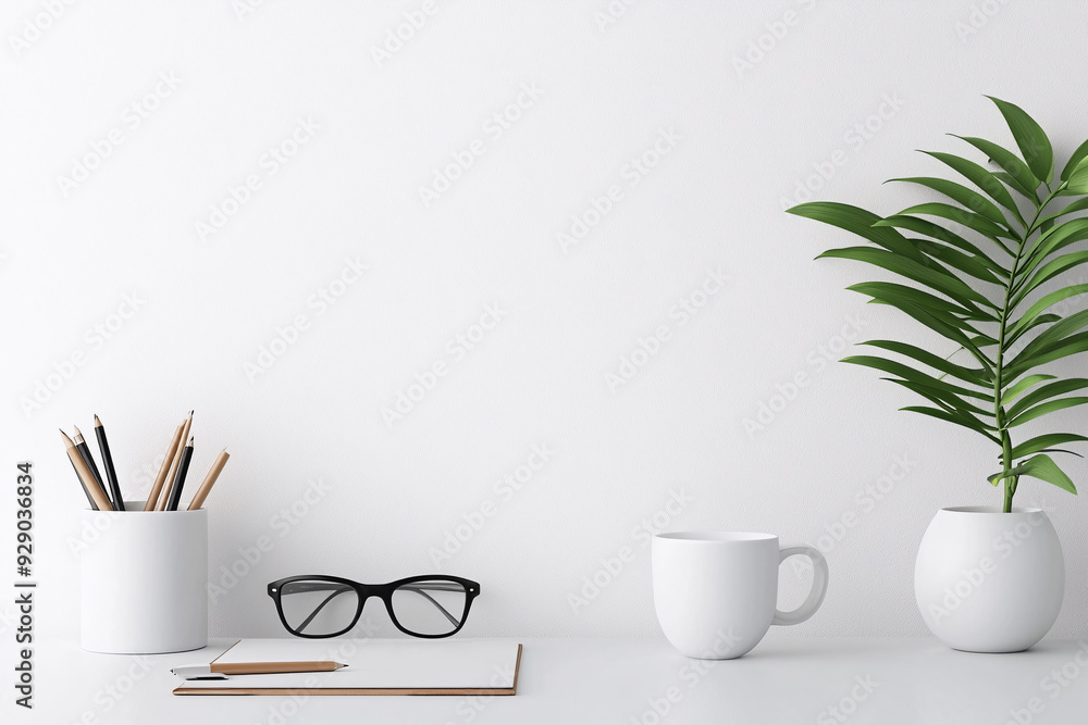 Modern Professional Workspace with Administrative Desks, Office Supplies, and Schedules - 3D Illustration Space for Text Insertion Modern Professional Workspace with Administrative Desks, Office Supplies, and Schedules - 3D Illustration Space for Text Insertion
