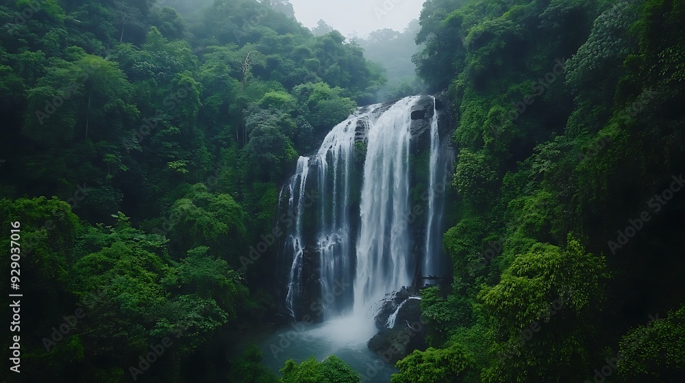 Fototapeta premium Lush Greenery Surrounding a Majestic Waterfall