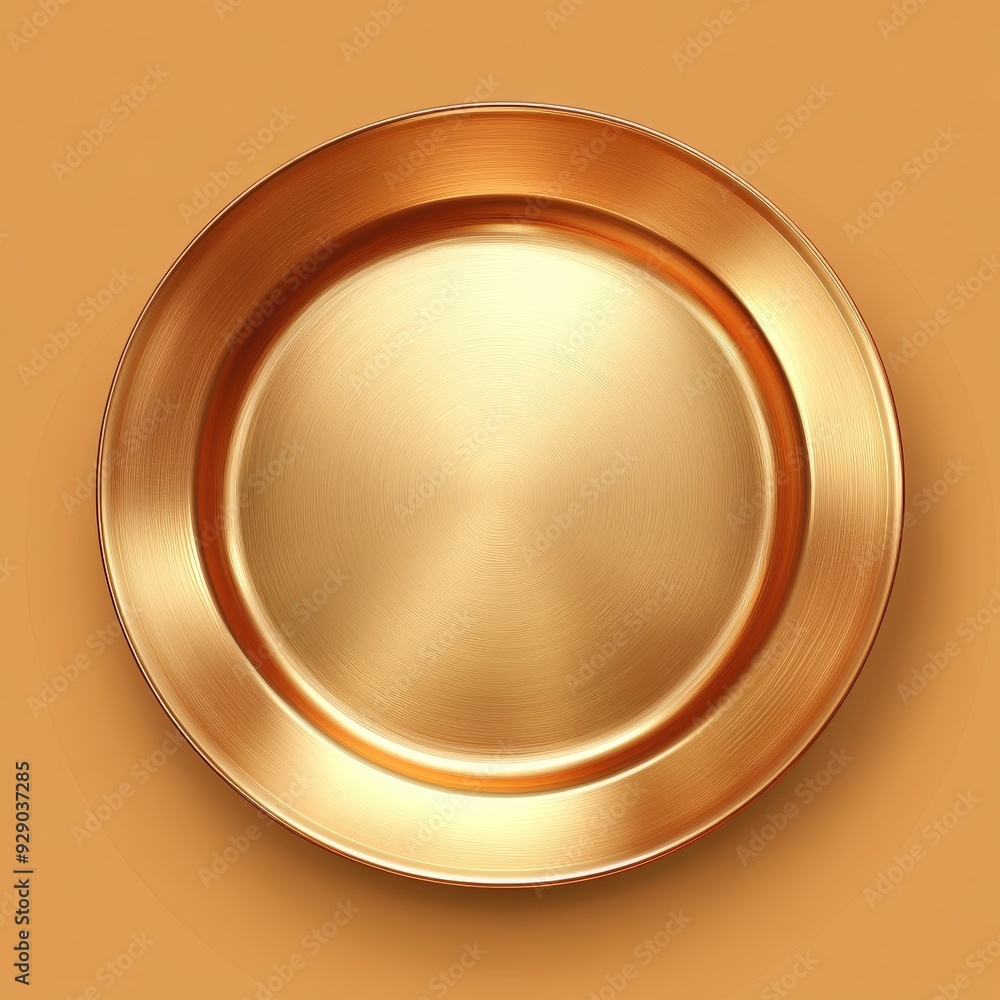 Elegant gold dinner plate on a beige background Elegant gold dinner plate on a beige background