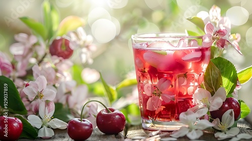 Wallpaper Mural Lovely cherry drink for the warmer months with apple blossoms on an airy backdrop Torontodigital.ca