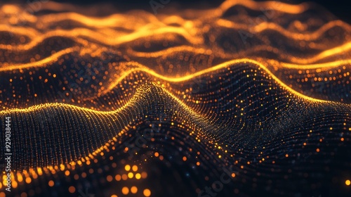 Abstract 3D Wave of Glowing Particles and Lines