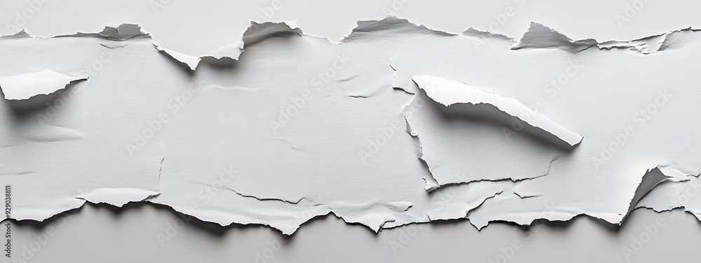 A close-up shot of a white paper with a torn edge. The paper is slightly wrinkled, and the torn edge is irregular and jagged. The background is a plain white surface. A close-up shot of a white paper with a torn edge. The paper is slightly wrinkled, and the torn edge is irregular and jagged. The background is a plain white surface.