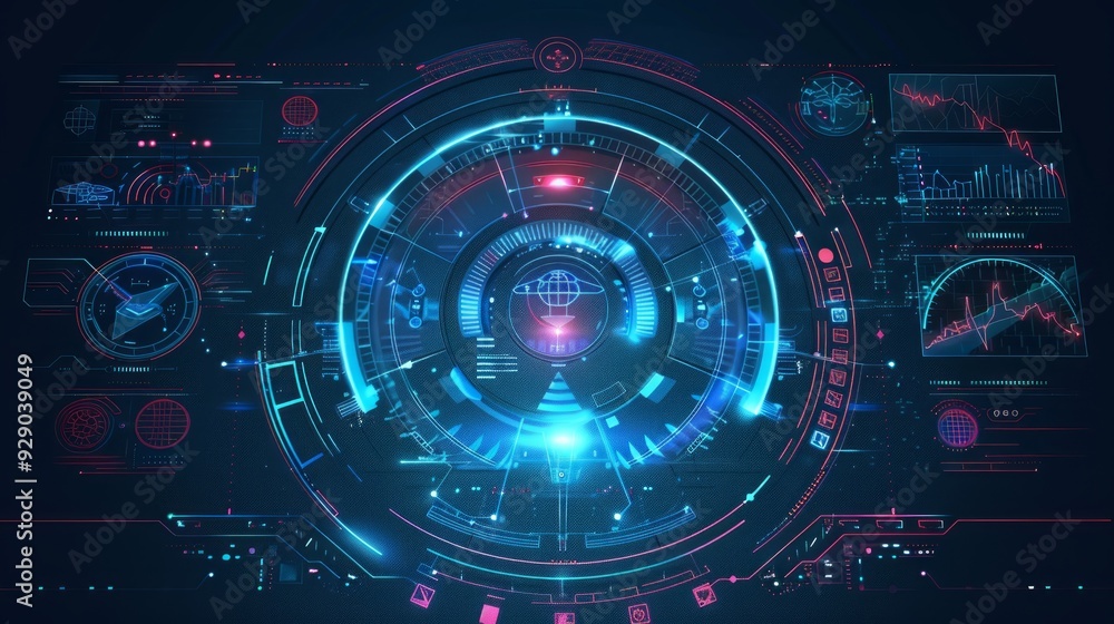 Submarine radar. Navy ship sonar navigation screen hud digital, ocean ...