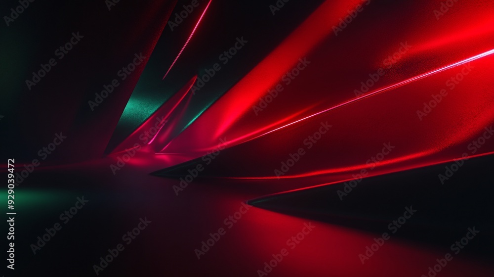Fototapeta premium A dynamic abstract composition featuring smooth, reflective surfaces in red and green hues.