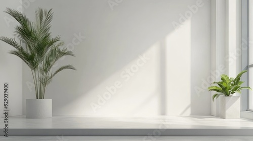 White Room Interior with Two Plants and a Window