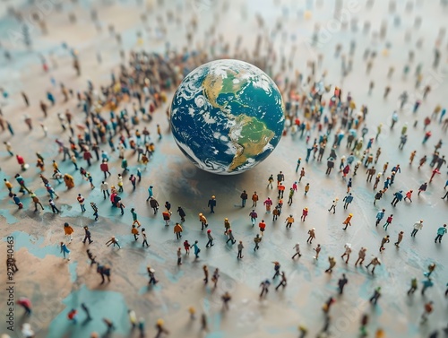 Diverse Global Community Gathering in a Bustling Marketplace Showcasing Unity and Diversity of Humanity photo