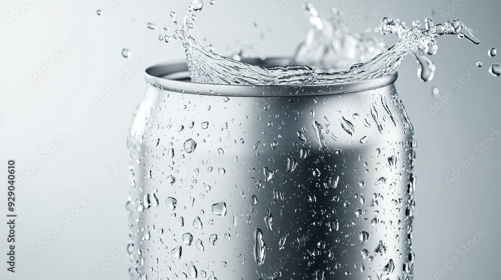 Blank silver aluminum 330 ml soda can with drops splash mockup Blank silver aluminum 330 ml soda can with drops splash mockup