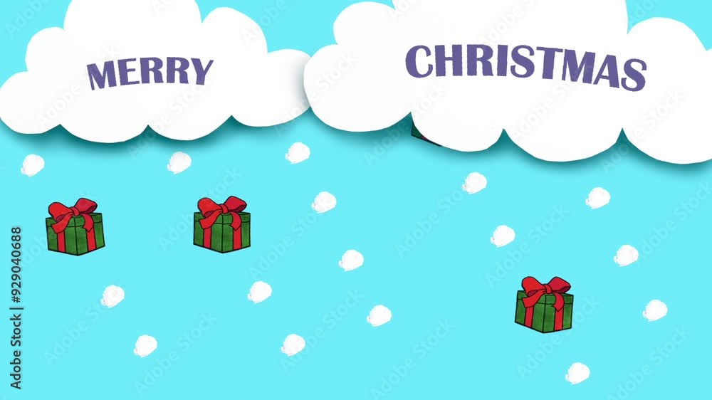 Merry Christmas animation with snow and gifts. Illustrates a time for presents and discounts. Footage for winter cards and shops Merry Christmas animation with snow and gifts. Illustrates a time for presents and discounts. Footage for winter cards and shops