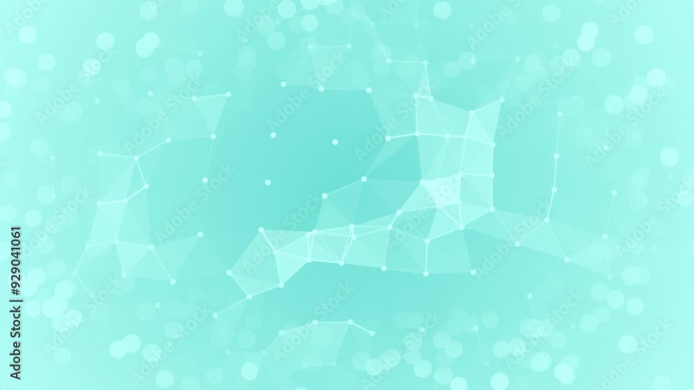Cyan color modern plexus dots and lines abstract design with bokeh particles futuristic background