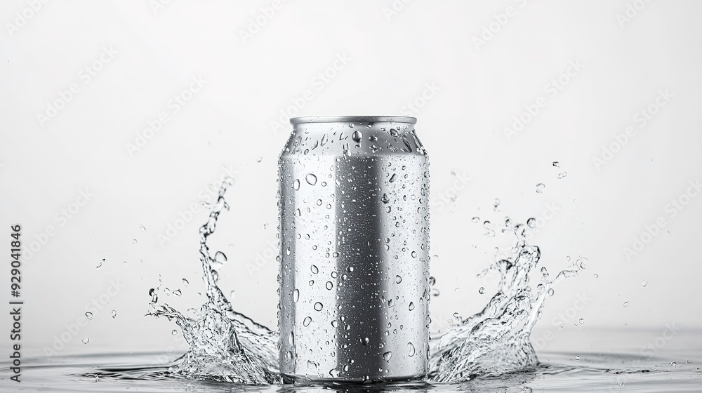 Blank silver aluminum 330 ml soda can with drops splash mockup Blank silver aluminum 330 ml soda can with drops splash mockup