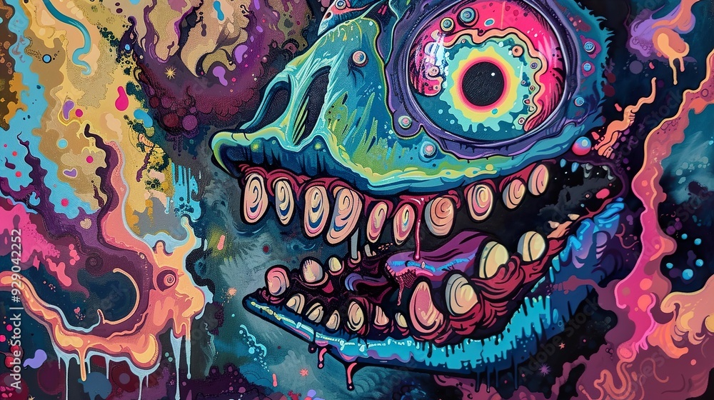 Surreal Cosmic Creature with Glowing Eye and Teeth Surreal Cosmic Creature with Glowing Eye and Teeth