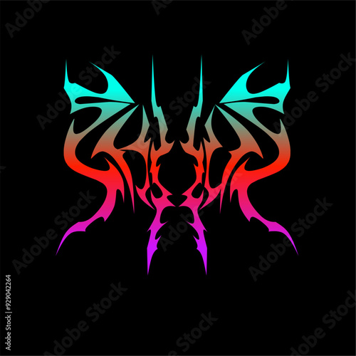 chaos text typography gradient color. dark lettering metal font vector illustration for music t-shirt 