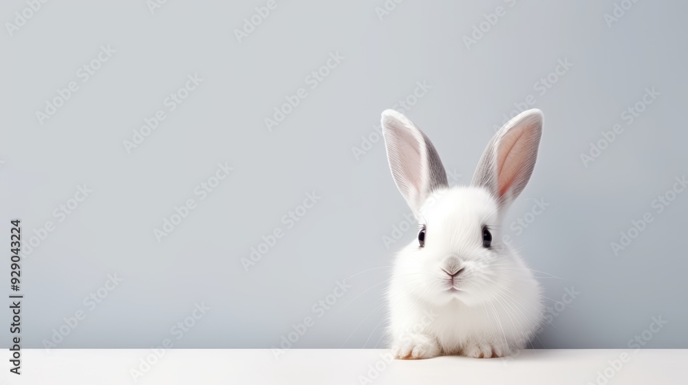 Obraz premium cute animal pet rabbit or bunny white color smiling and laughing isolated with copy space for easter background, rabbit, animal, pet, cute, fur, ear, mammal, background, celebration, generate by AI