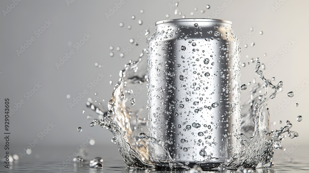 Blank silver aluminum 330 ml soda can with drops splash mockup Blank silver aluminum 330 ml soda can with drops splash mockup