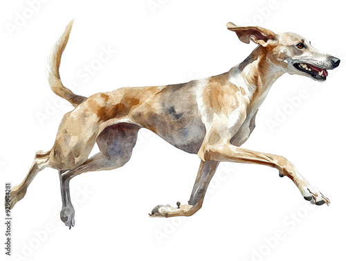 A playful dog running with joy, showcasing its energetic spirit and beautiful fur under natural light. photo