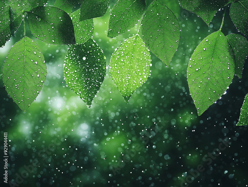 A leafy green tree with raindrops on it