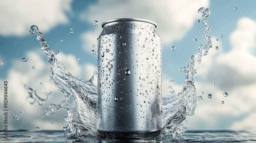 Blank silver aluminum 330 ml soda can with drops splash mockup Blank silver aluminum 330 ml soda can with drops splash mockup