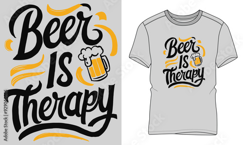 Beer Is Therapy - Craft beer Typography T-shirt vector design. motivational and inscription quotes. perfect for print item and bags, posters, cards. 
isolated on black background