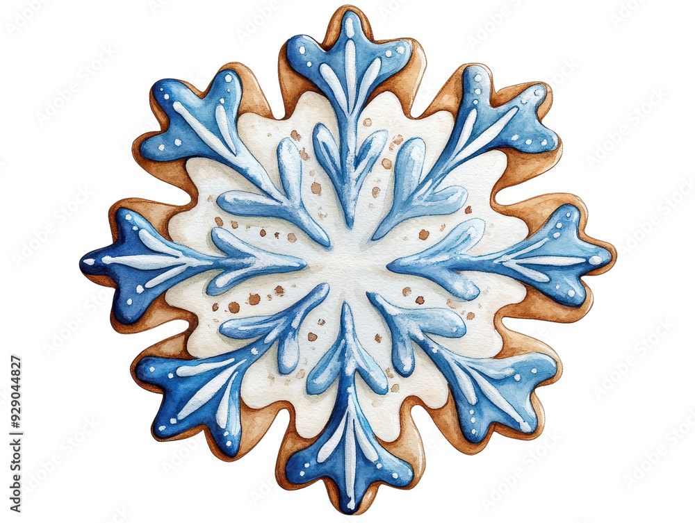 A beautifully decorated snowflake-shaped cookie, featuring intricate blue and white icing details, perfect for winter celebrations. A beautifully decorated snowflake-shaped cookie, featuring intricate blue and white icing details, perfect for winter celebrations.