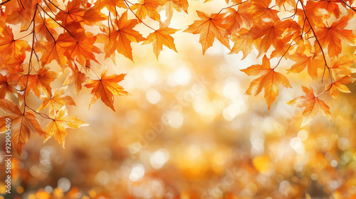 maple leaf red autumn sunset tree blurred background, generative ai