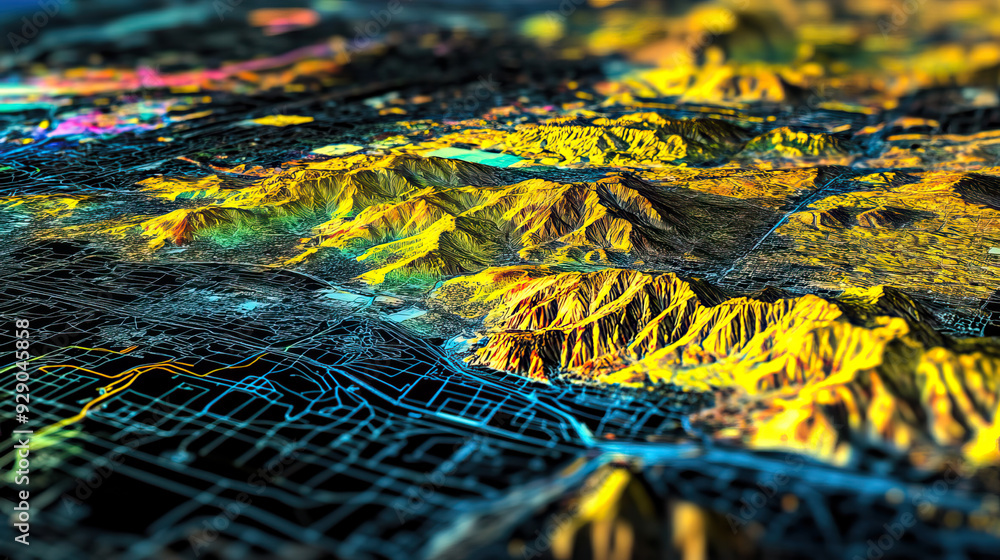 Technical aerial visual, 3D LiDAR GIS aerial map satellite scan model ...