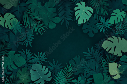 Wallpaper Mural A green background with many leaves and a large green leaf in the center Torontodigital.ca