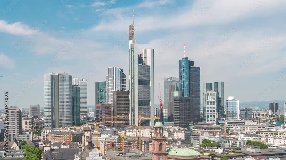 Frankfurt Germany time lapse high angle view city skyline with skyscraper Frankfurt Germany time lapse high angle view city skyline with skyscraper