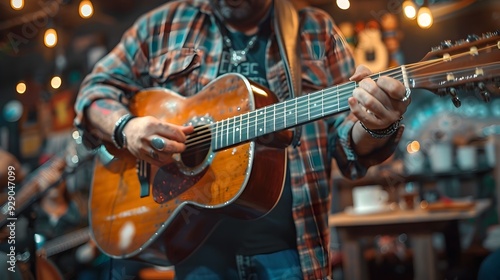 Plus Sized Musician Captivates Audience with Intimate Coffee Shop Guitar Performance