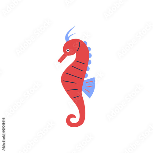 Seahorse fish vector icon, cartoon aquatic seahorse pink creature with curve tail, tropical ocean fauna, marine wildlife