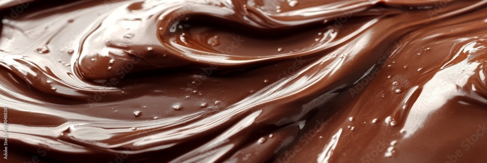 A closeup image of melted chocolate highlights its smooth, creamy texture, evoking sweet delight and indulgence that captivates all, inviting you to savor its rich taste and luxurious experience A closeup image of melted chocolate highlights its smooth, creamy texture, evoking sweet delight and indulgence that captivates all, inviting you to savor its rich taste and luxurious experience