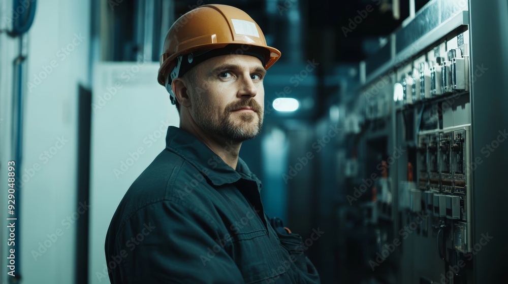 Portrait of a man in a helmet and work clothes Portrait of a man in a helmet and work clothes