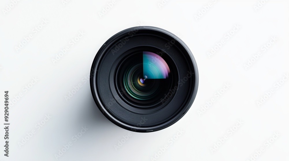A camera lens set against a white background, representing photographer's equipment. A camera lens set against a white background, representing photographer's equipment.
