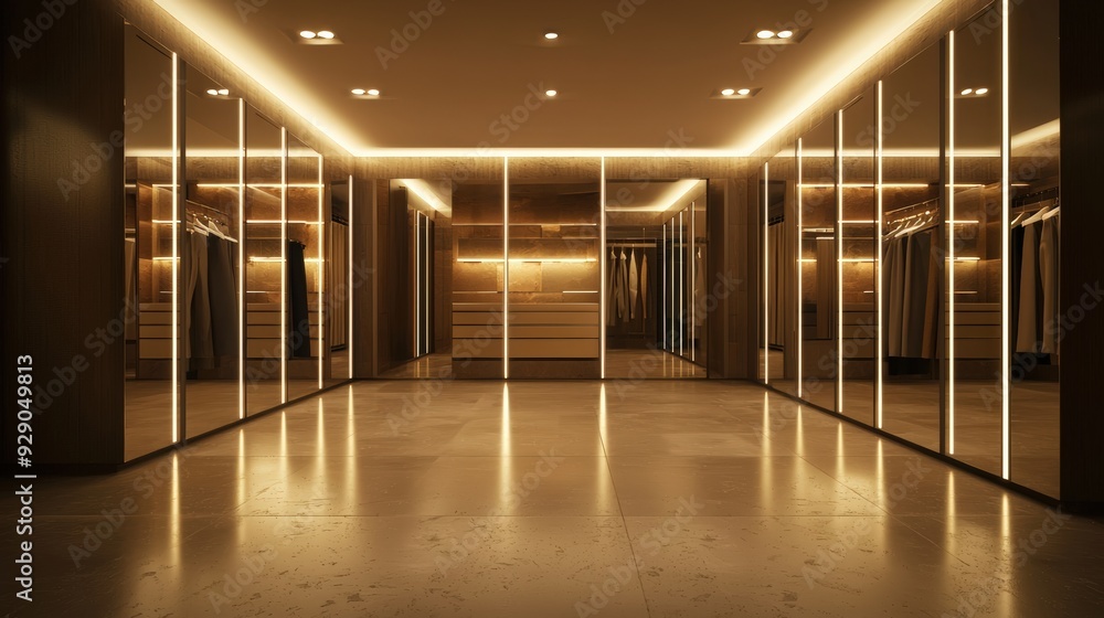 A spacious dressing room with smart lighting controls, reducing electricity usage A spacious dressing room with smart lighting controls, reducing electricity usage