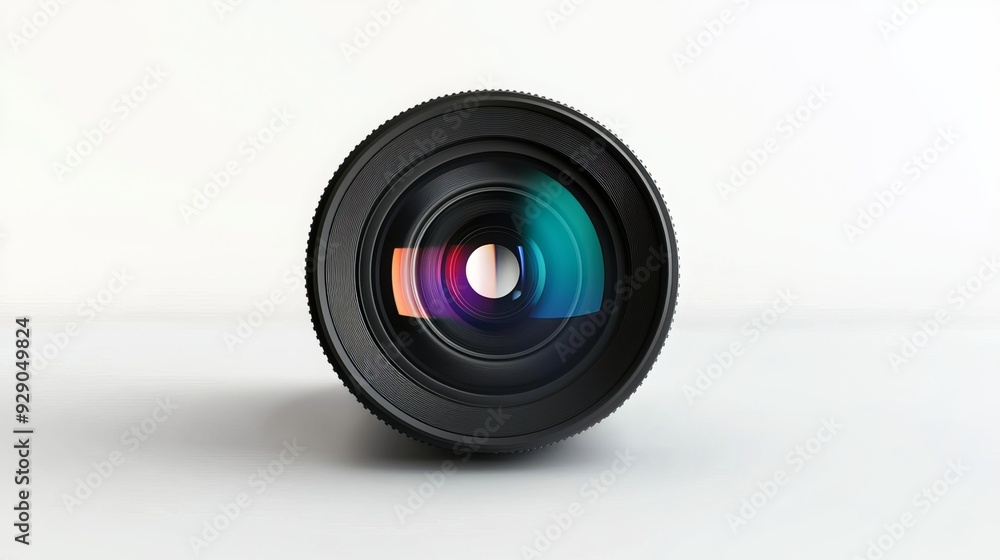 A camera lens set against a white background, representing photographer's equipment. A camera lens set against a white background, representing photographer's equipment.