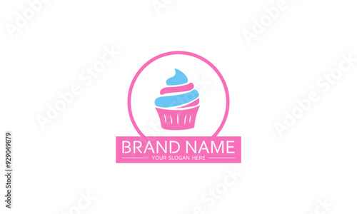 Colorful cupcake illustration logo for bakery and cake shop.