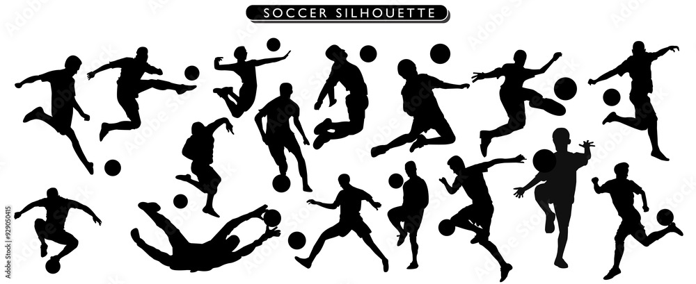 collection of soccer player man silhouettes in different posses clipart vector illustrator collection of soccer player man silhouettes in different posses clipart vector illustrator