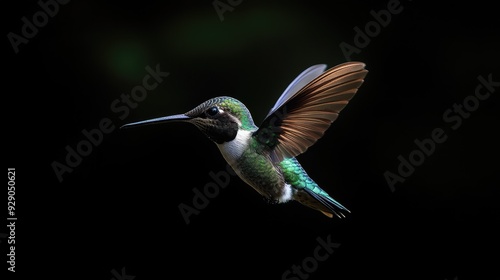 Hummingbird flying gracefully above, with plenty of space for copy or additional design photo