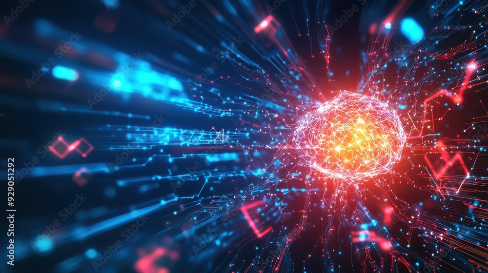 An Abstract background representation of AI as a glowing quantum ...