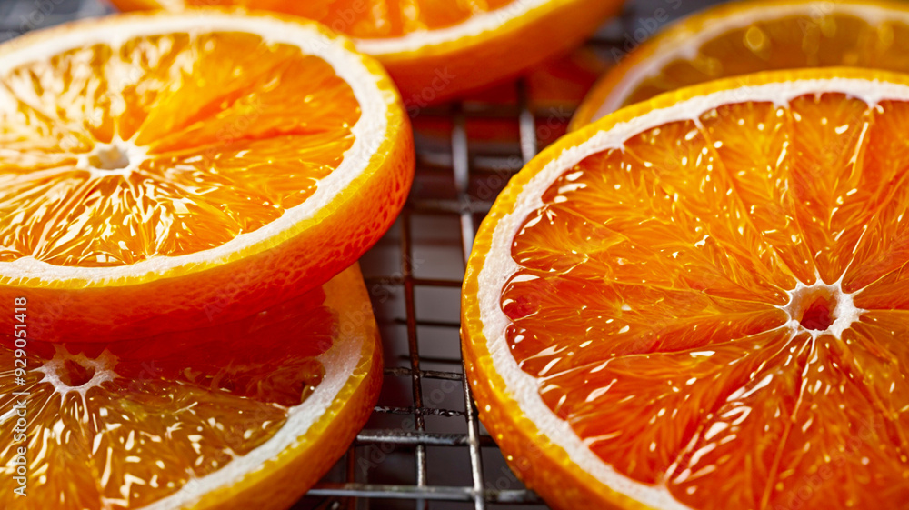 Close-Up of Fresh Orange Slices on a Cooling Rack Close-Up of Fresh Orange Slices on a Cooling Rack