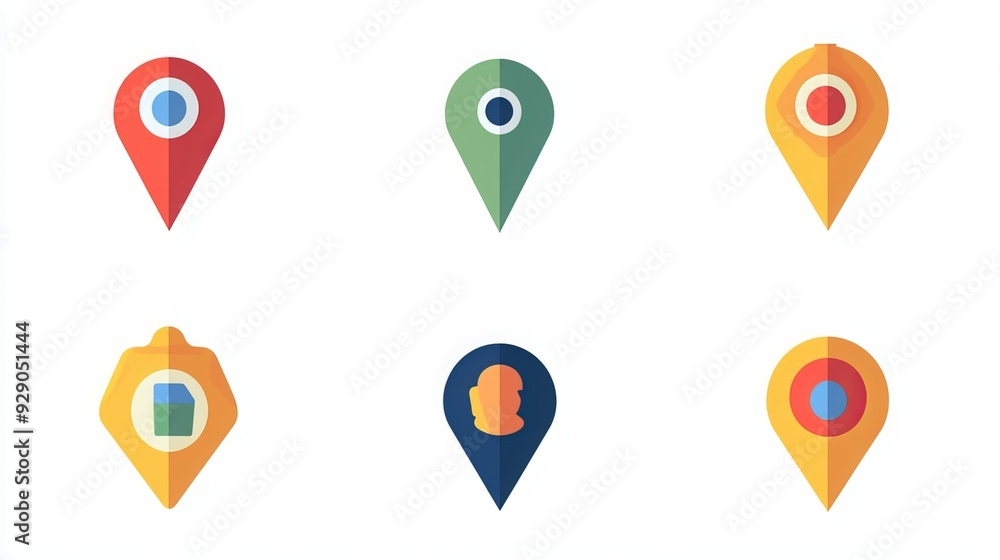 A collection of position point icons in flat style, presented as vector icons. A collection of position point icons in flat style, presented as vector icons.
