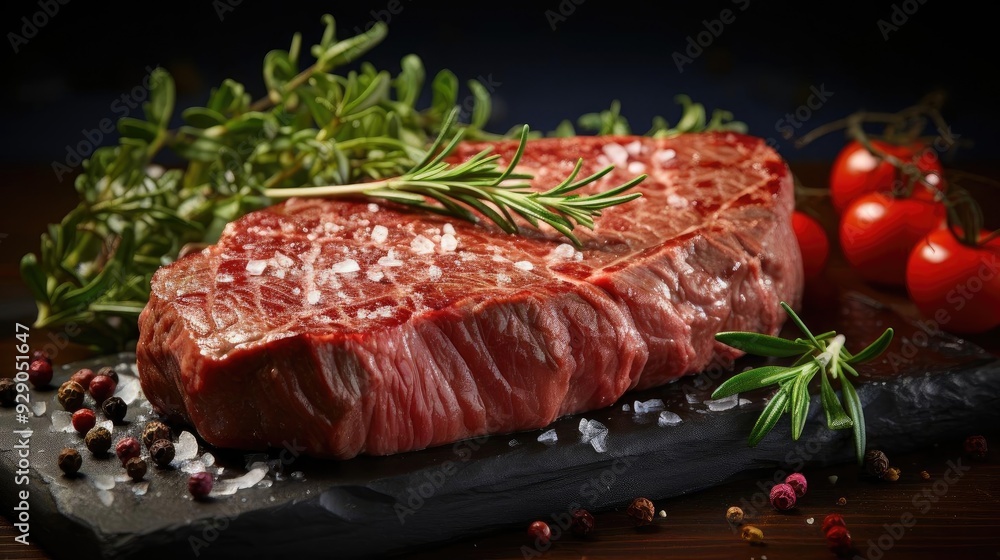 Grilled steak with melted barbeque sauce on a black and blurry background Grilled steak with melted barbeque sauce on a black and blurry background