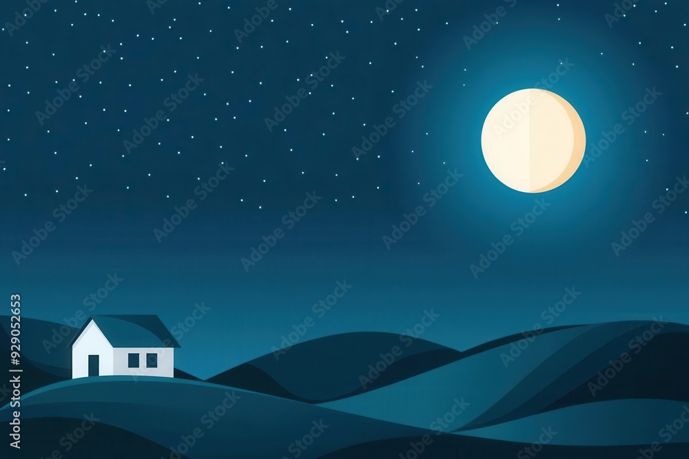 Naklejka premium Bright supermoon shining down on rolling hills, flat design illustration