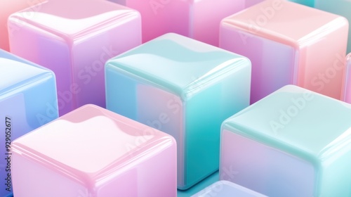 A row of colorful cubes with a shiny, reflective surface