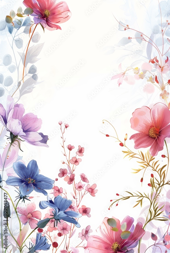 Background image with flowers around it In the middle is white paper. Background image with flowers around it In the middle is white paper.