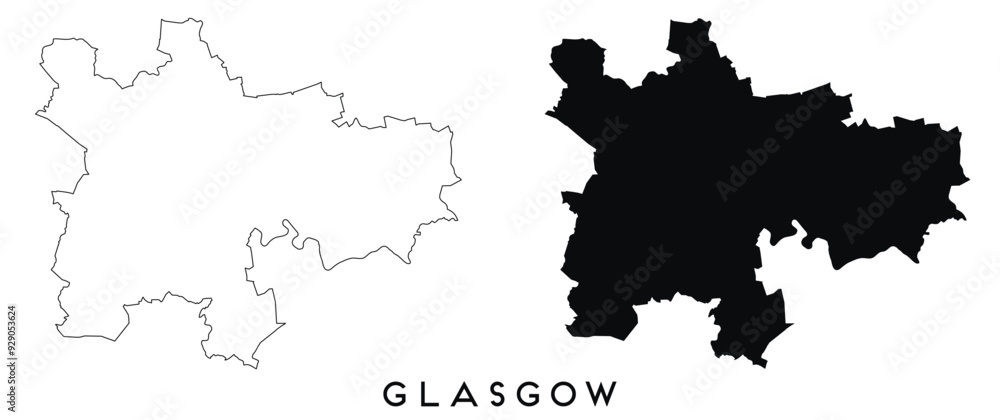 Naklejka premium Glasgow map outline and black silhouette vector