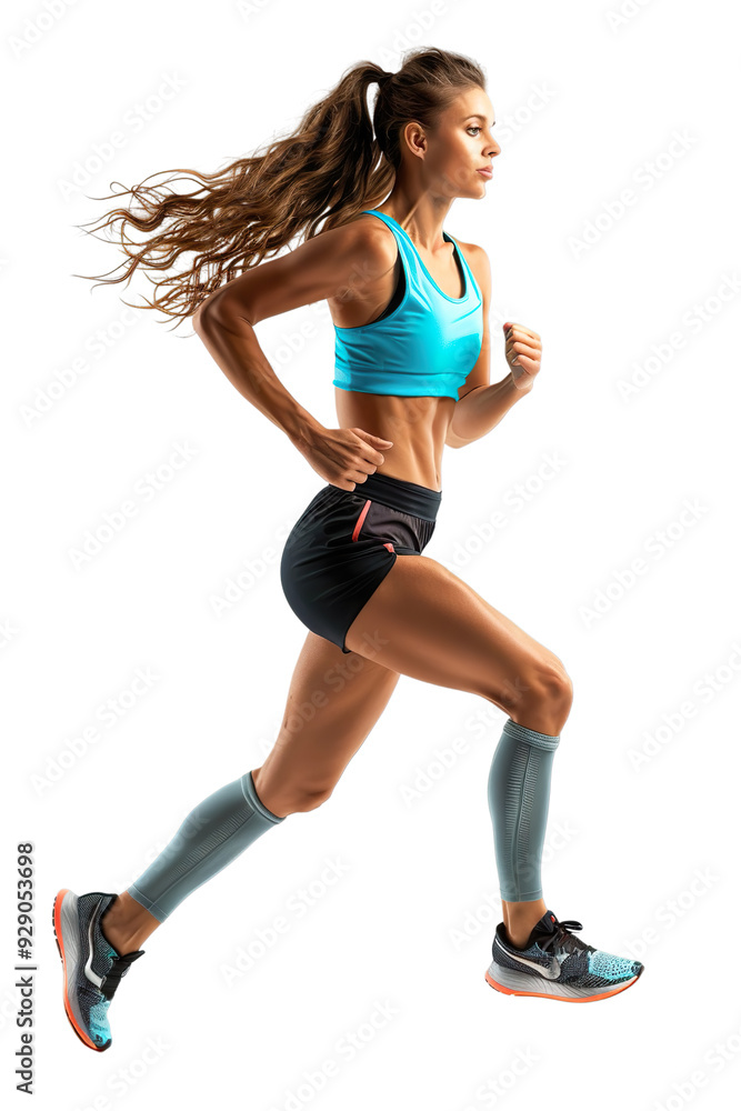 Full length portrait of a fitness woman sprinting Isolated on transparent background. Full length portrait of a fitness woman sprinting Isolated on transparent background.